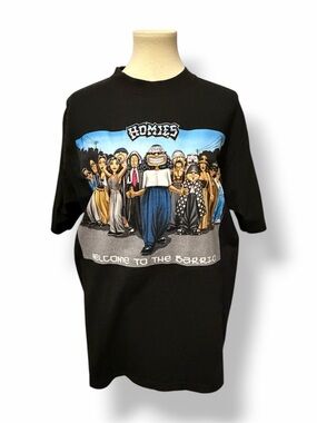 HOMIES SIGNATURE T-SHIRT- WELCOME TO THE BARRIO  Black T-Shirt Large VGUC